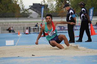 Jagmandip Gill gets out over
seven meters in the Long Jump